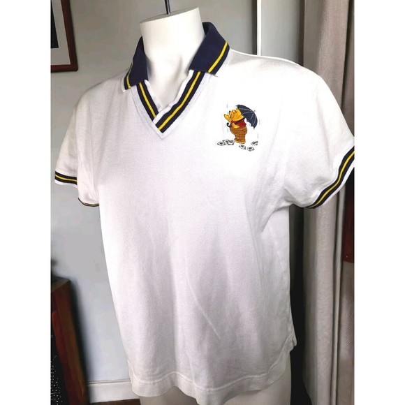 Vtg Disney World Womens Winnie the Pooh White Embroidered Captains Polo Shirt XL - Picture 1 of 12